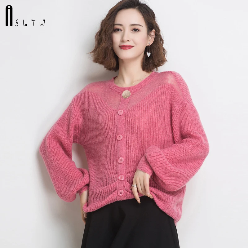 ASLTW Women's Sweater New Spring O Neck Pull Jumper Lantern Long Sleeve Sweaters Fashion Solid Single-breasted Women | Женская