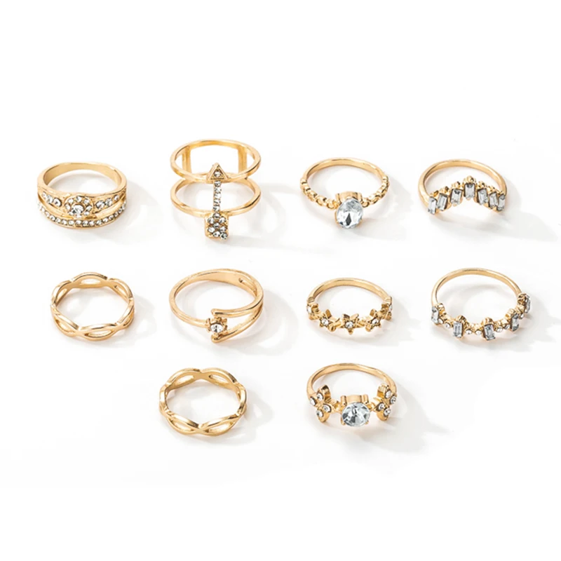 Винтажный Золотой набор колец с кристаллами Moon Star кольцо для женщин свадебный