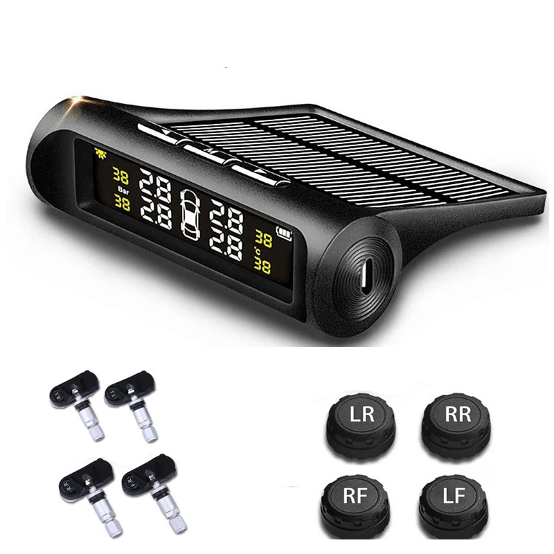 Smart Solar TPMS Car Tire Pressure Alarm Monitor System LCD Display Internal External Auto Security Alarm Systems Tyre Pressure solar power tpms car tire pressure alarm monitor system auto security alarm systems tyre pressure temperature warning