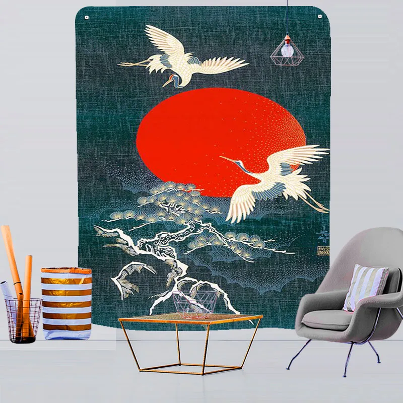 

New arrivals cheap and simple Chinese style red-crowned crane magpie living room decoration poster background cloth tatami tapes