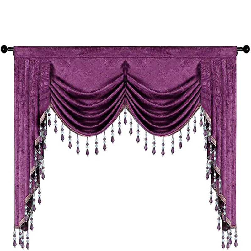 

Luxury Coffee Swag Waterfall Valance With Exquisite Beads Fringe Trim for Home Curtains Decoration Velcro Top Easy to install #4