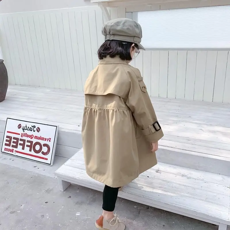 Trench Outerwear Coat Turn Down Collar Double Breasted Solid Regular Cotton New Fashion Simple Cute Cool Spring Autumn Girls