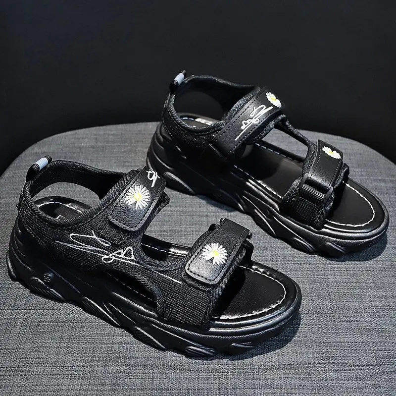 

Summer Leather Flat Platform Sandals Women Hook & Loop Peep Toe Women Sandals Gladiator Female Leather Sandals