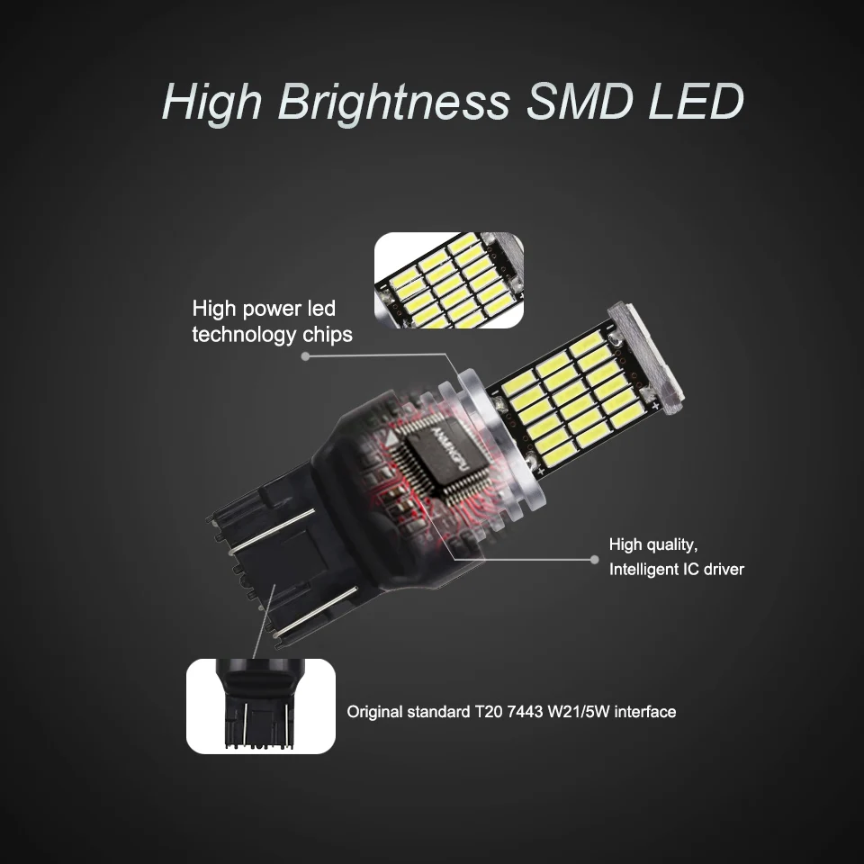 ANMINGPU 2x сигнальная лампа T20 светодиодные лампы W21/5 Вт 7443 Led 7440 W21W WY21W тормоз заднего