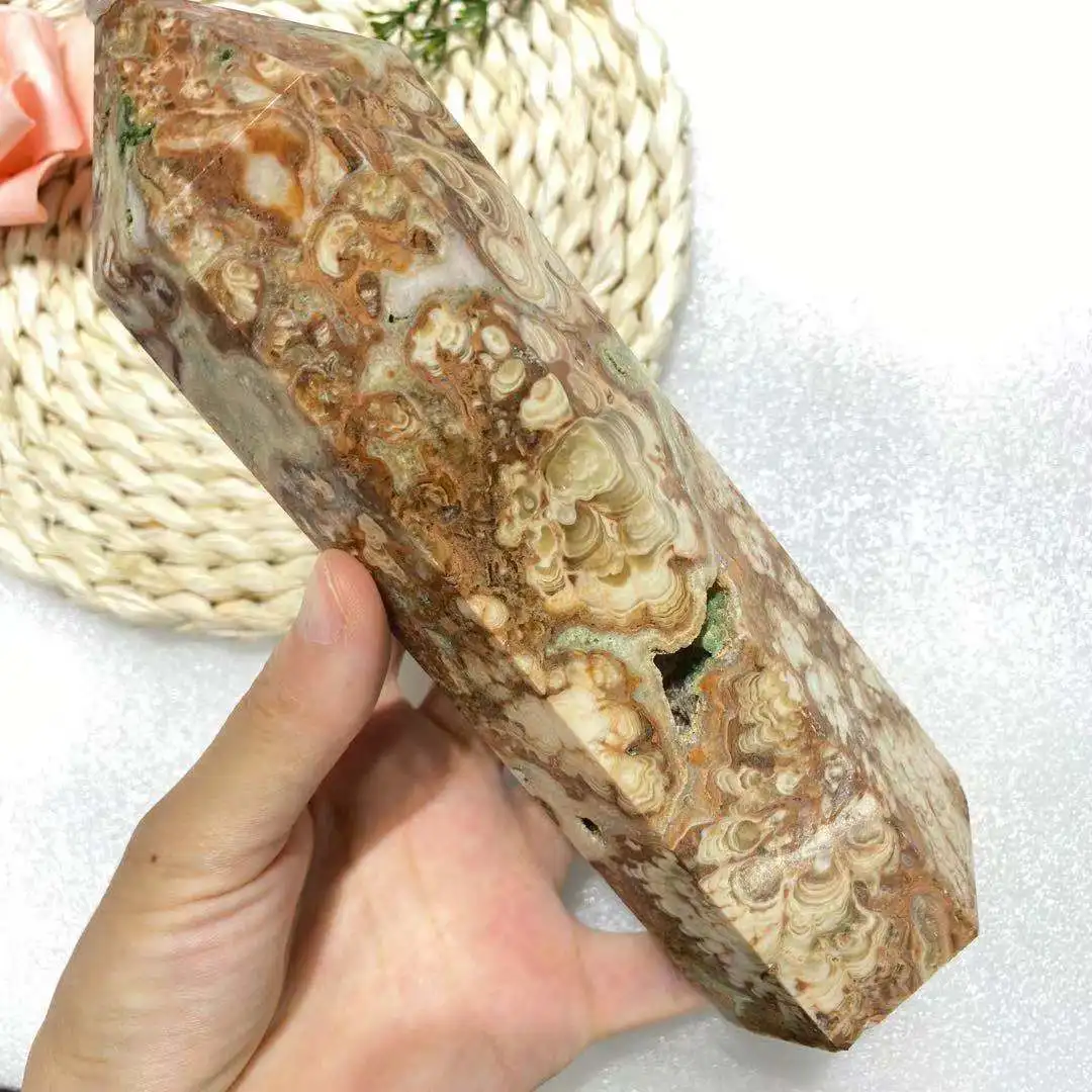 

Natural amber cherry blossom agate crystal quartz obelisk Reiki healing