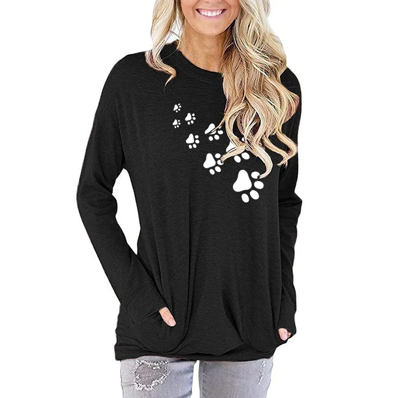 

Spring Long Sleeve Women Pullover Female Footprint Print Female Fashion Graphic Clothes Ladies Sweatshirt Regular O-Neck Tee Top