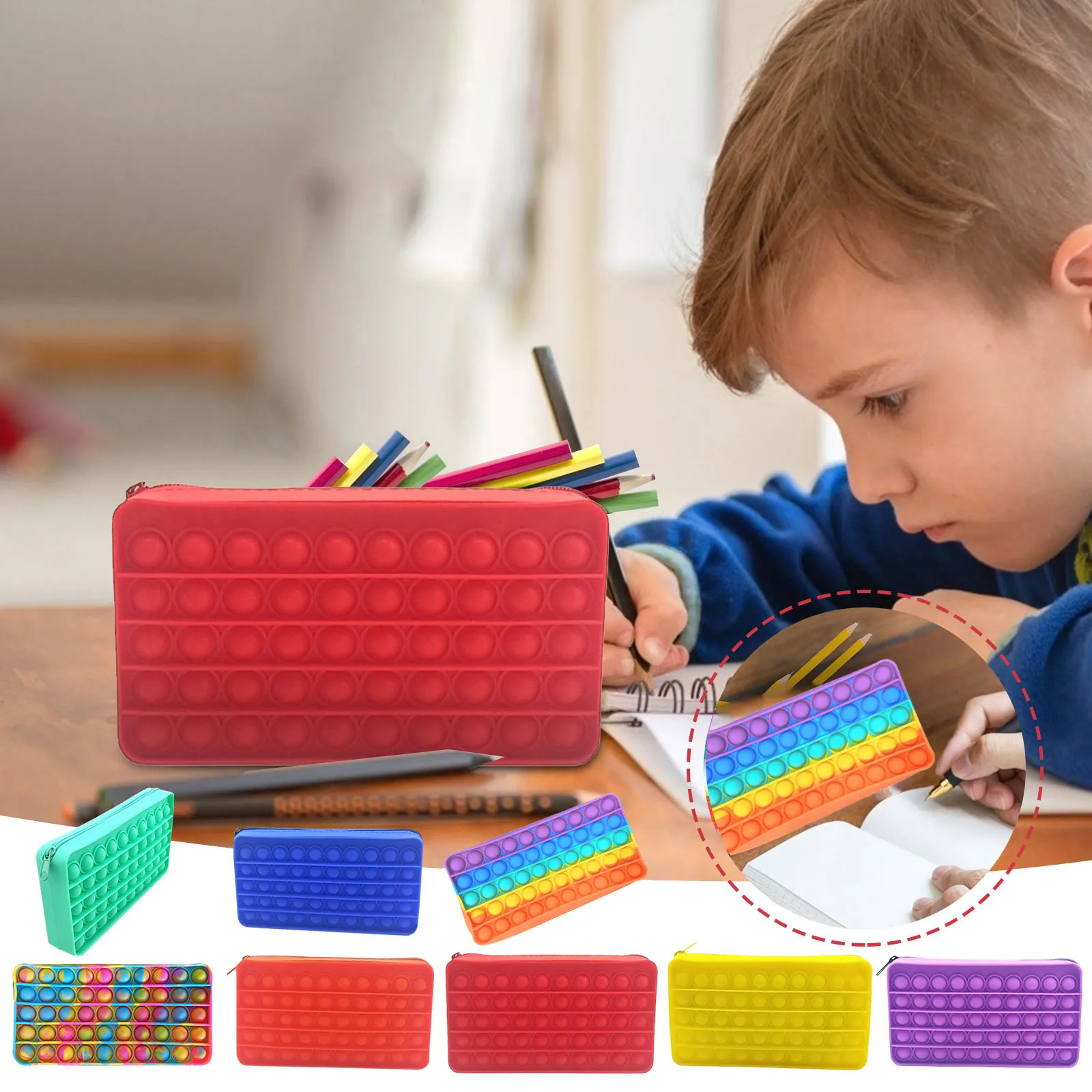

Popits Pencil Case SimpleS Sensory Silicone Bubble Stationery Storage Bag For Children Poppet Pencil Case Fidget Toys