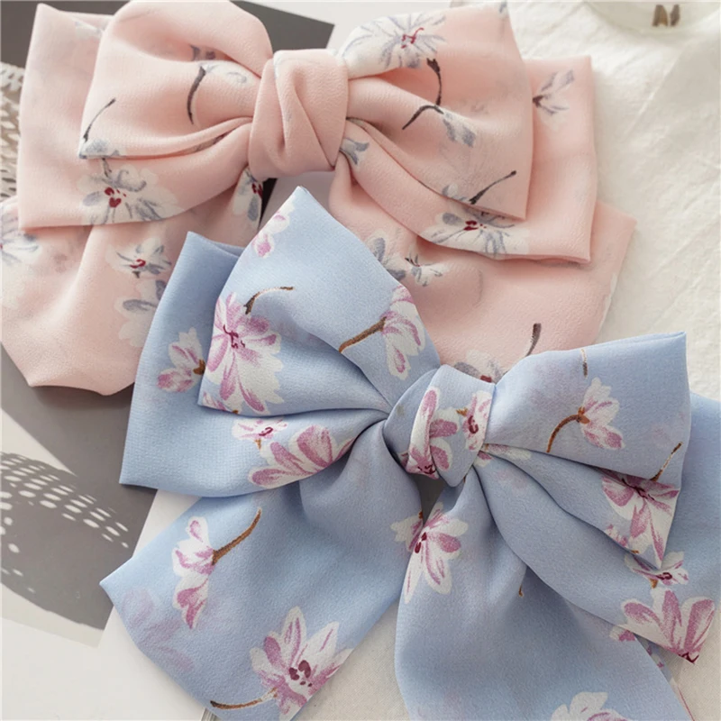 

Women Chiffon Floral Printed Barrettes Oversized Bow Hair Clips Three Layers Hairpins Spring Clips Hair Accessories Hairgrips