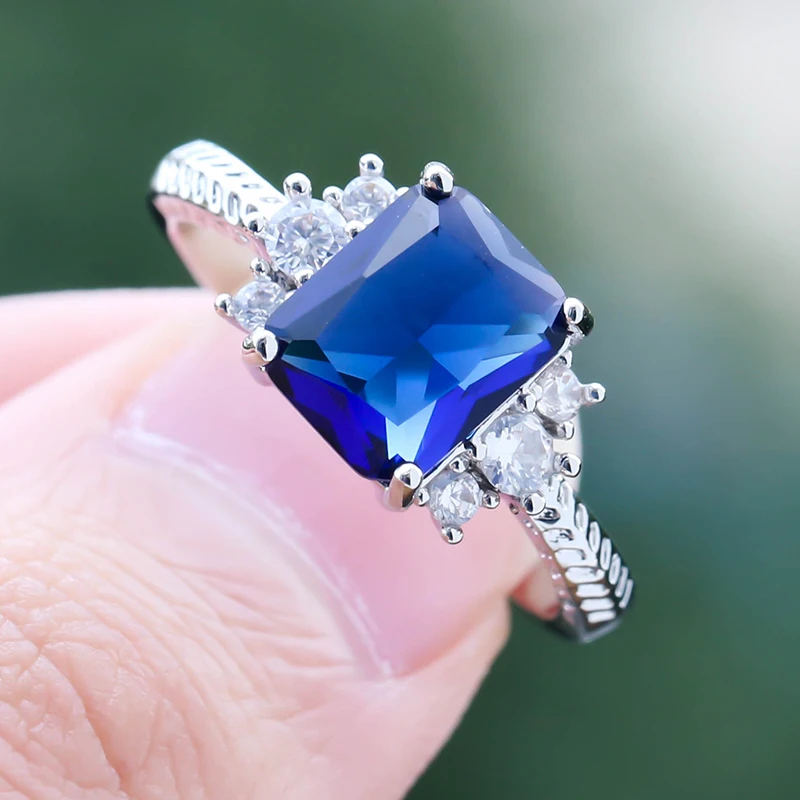 

Classic Dark Blue Crystal Stone Rings for Women Wedding Anniversary Jewelry Silver Plated Cubic Zircon Ring Mother's Day Gift