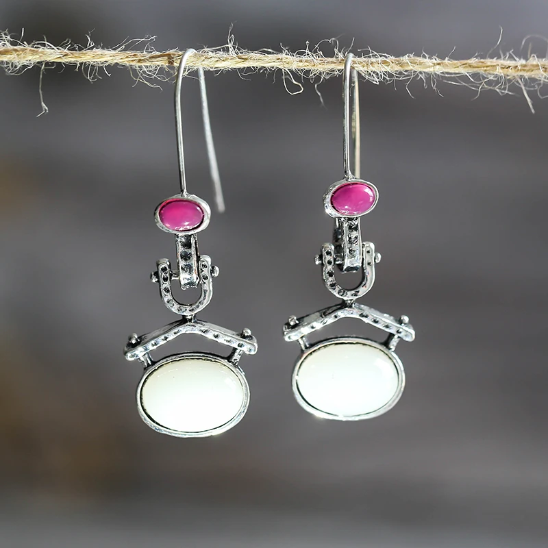 Винтажные нежные прозрачные белые серьги из лунного камня Ретро Бохо