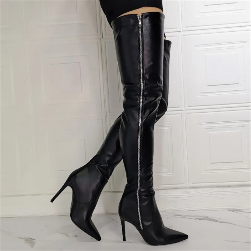 

Women Shoes Sexy High Heels Boots 2021 New Autumn Winter Fashion Zipper Long Boots Pointed Toe Ladies Boots Female Over The Knee