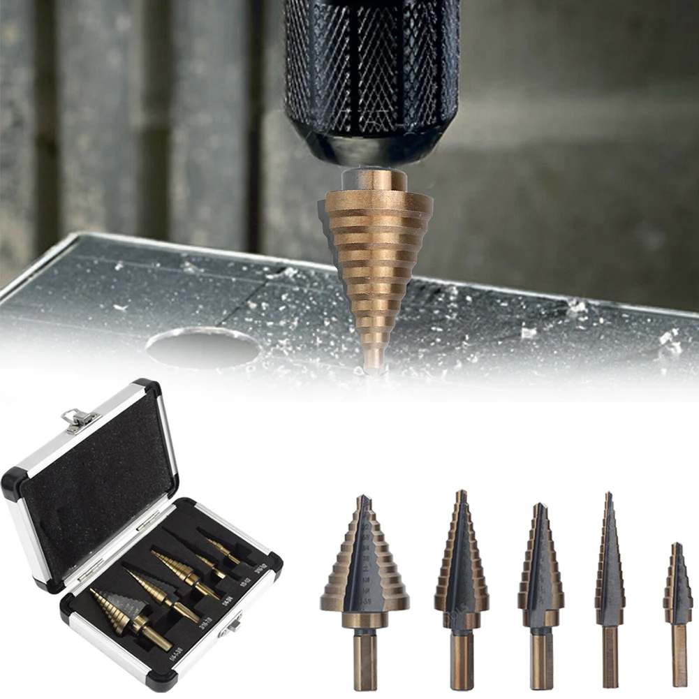 

High Speed Steel Step Drill Multi-hole Cutting 50 Torque Drill Bits Size Step Drill Bit Set Kit with Aluminum Box