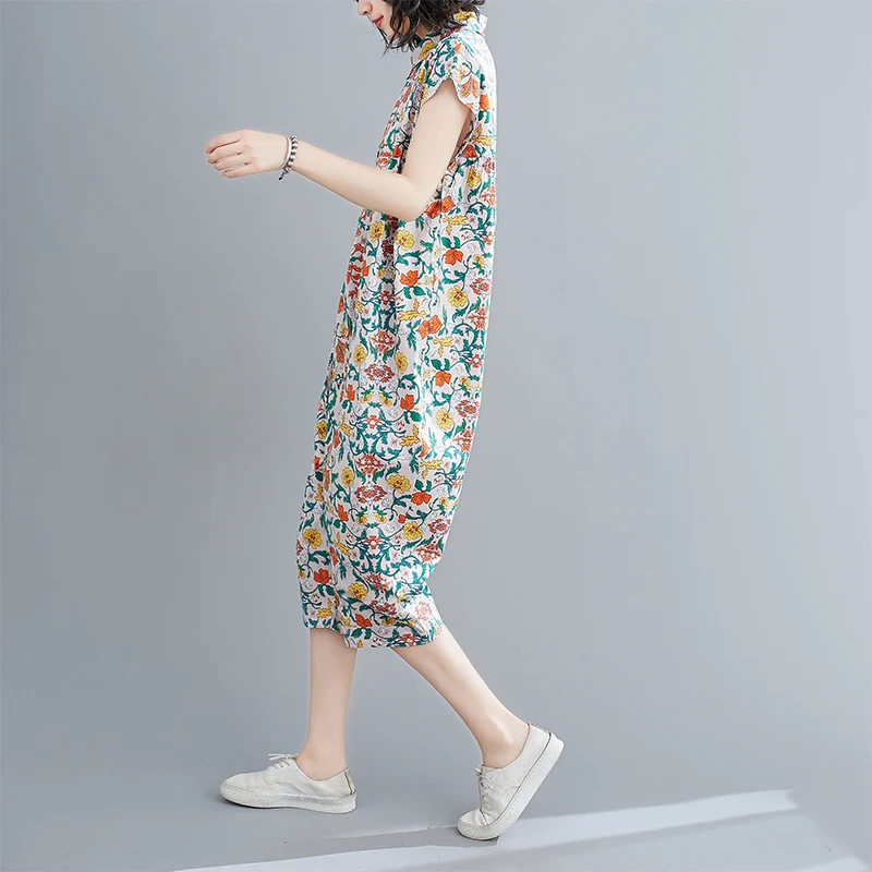 Single-breasted Floral jumpsuit women's summer 2021 new style loose fashion thin jumpsuit wide-leg cropped trousers s428