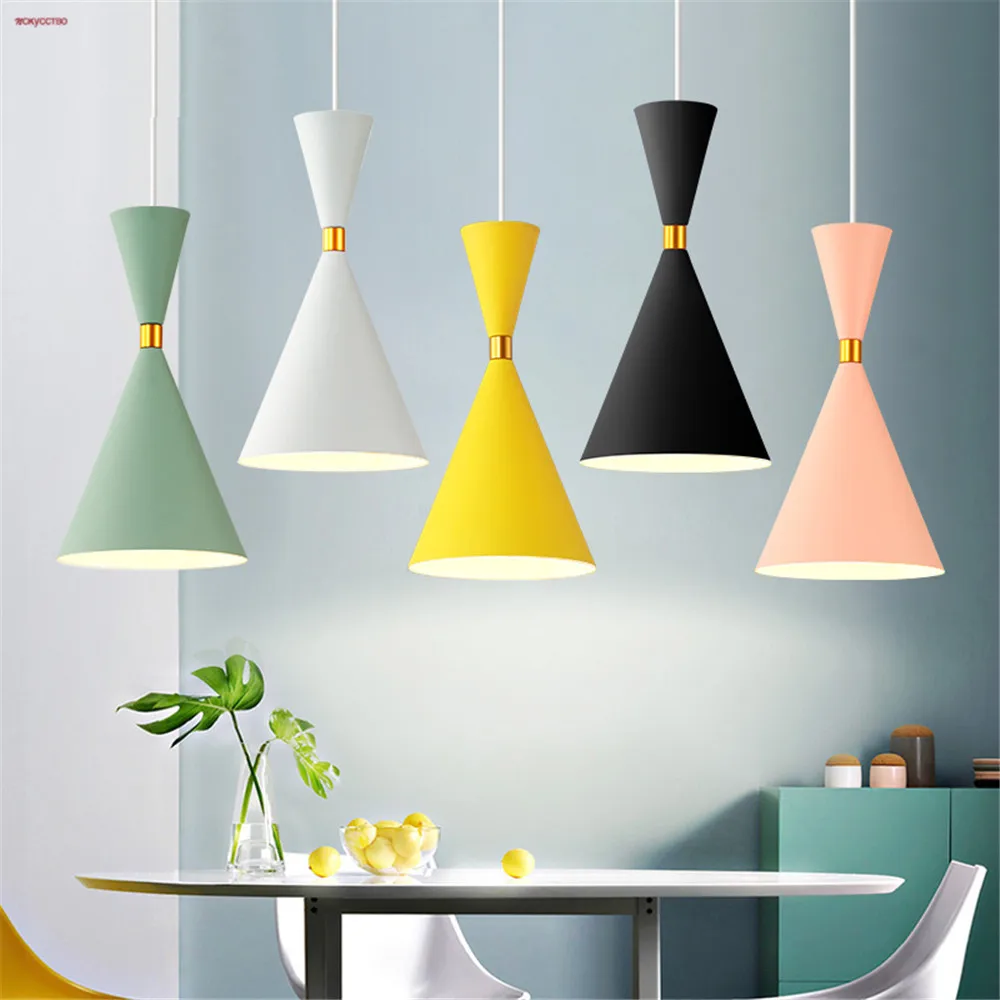 

Nordic Minimalism Aluminum Art Colorful Led Pendant Lights For Dining Table Parlour Clothing Store Suspension Luminaire Modern