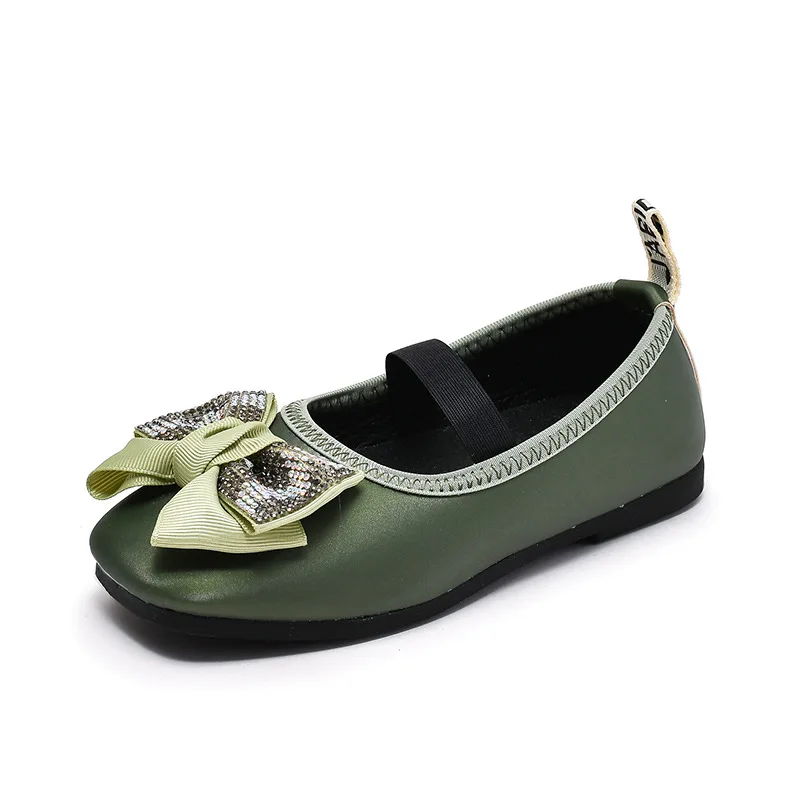 

Fashion Spring Children's Princess Flats Butterfly-knot With Rhinestone Moccasin Loafer For Middle Big Kids Girls Dancing Shoes