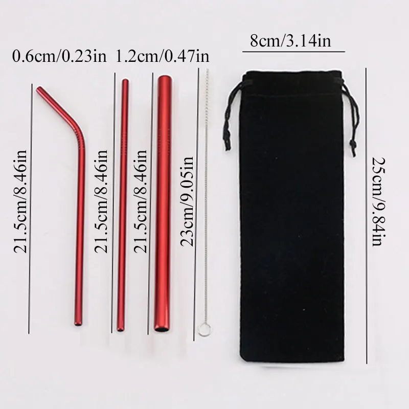 

5pcs Fruit Juice Milk Tea Reusable Straw Stainless Steel Straw Drinking Rainbow Straw Household Straw Set Dropshipping