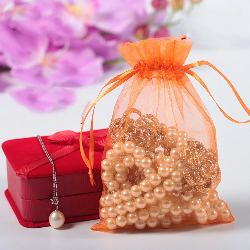 100pcs Solid color pearl jewelry mesh bag Gift candy candy bag cosmetic packaging bag