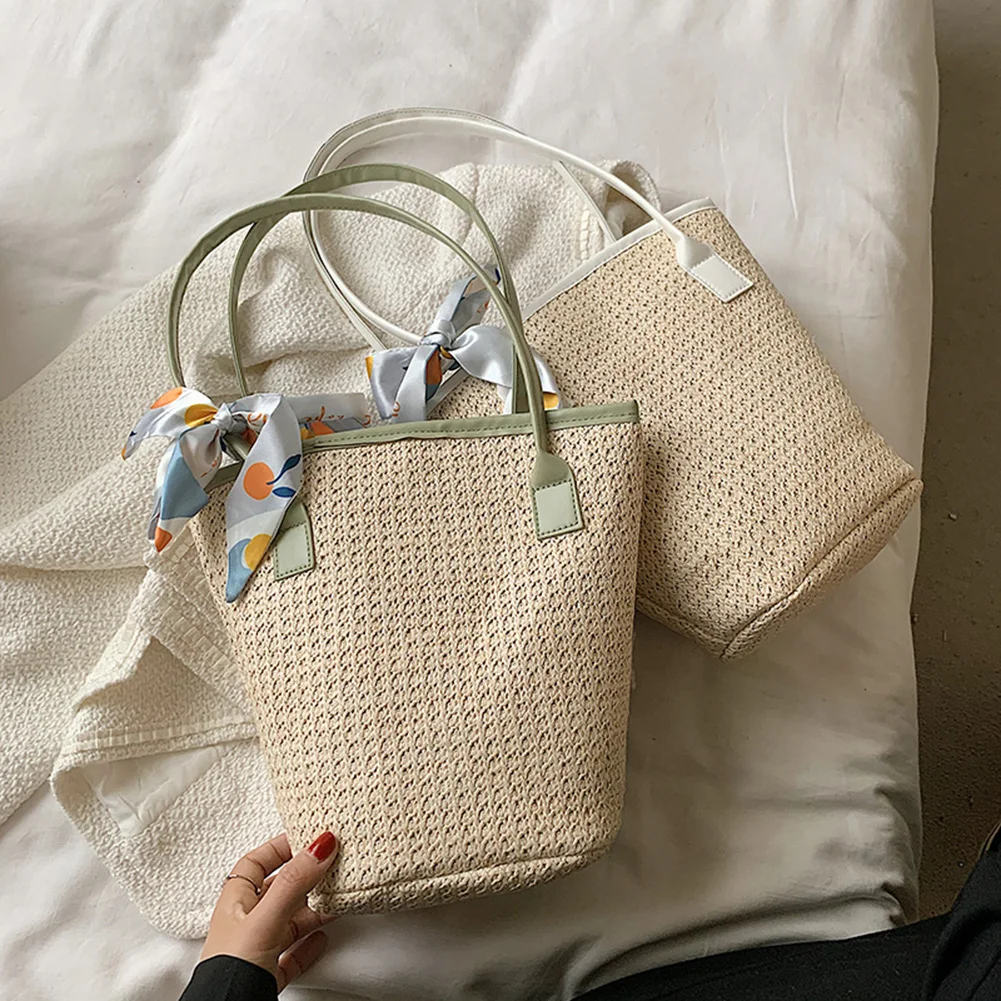 

Female Summer Crossbody Bags Ladies Handmade Vintage Women Summer Silk Scarf Woven Small Bucket Tote Shoulder Shopping Bag