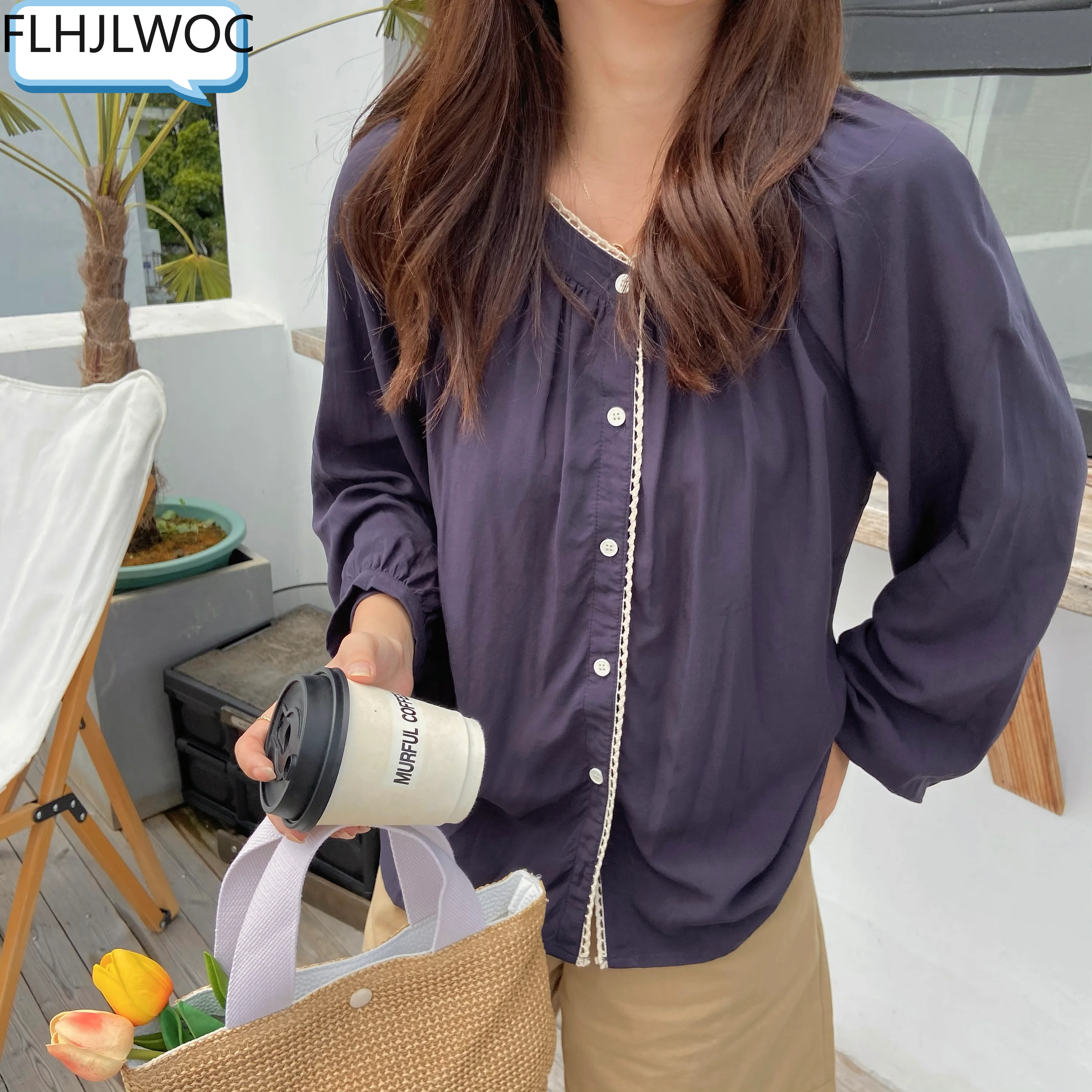 

Милая женская винтажная Блузка с оборками в стиле преппи, винтажная кружевная блузка составного кроя в японском и корейском стиле для девоч...