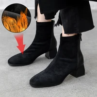 plus size 34 43 slim stretch ankle boots for women sock boots square high heel boots shoes woman fashion feminina women boots