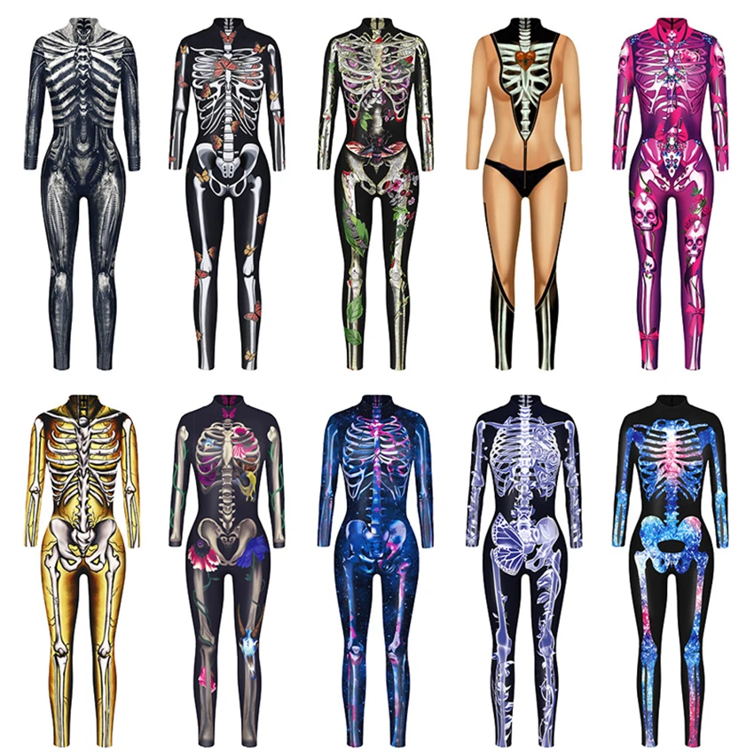 Женский комбинезон со страшным скелетом костюм на Хэллоуин сексуальный
