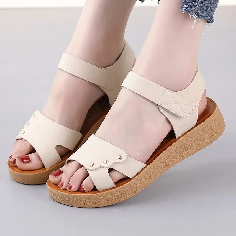 

Women's Flat Sandals Summer New Soft-soled Comfortable Middle-aged Plus Size Shoes Elderly Mother Wedge Heel Casual Sandals