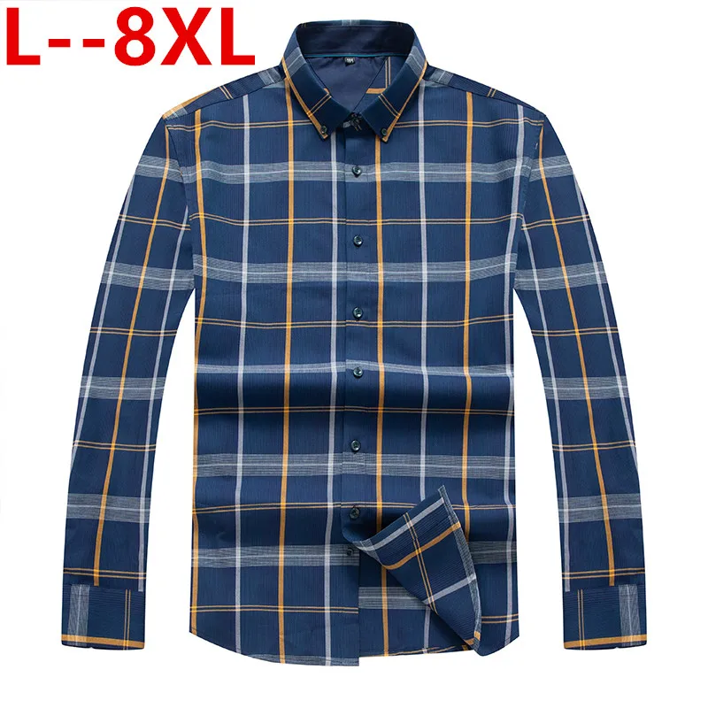 

Cotton Flannel Plaid 8XL Men 2020 Spring Autumn Casual Long Sleeve Shirt Soft Comfort Slim Fit Styles Brand Man Plus Size