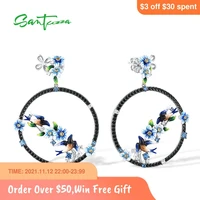 santuzza pure 925 sterling silver earrings for women delicate blue flowers yellow cz swallow gift fine jewelry handmade enamel