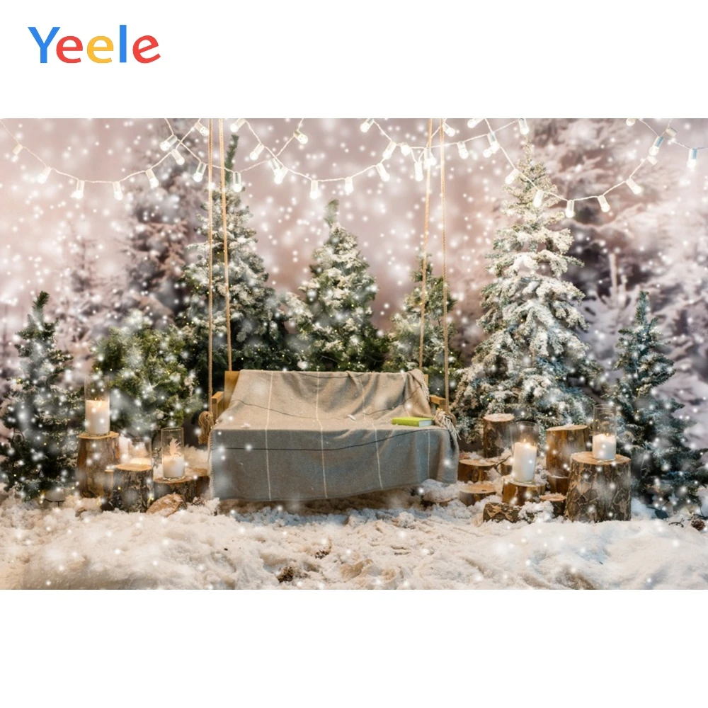 Рождественский Фотофон Yeele с деревьями снегом деревянными свечами боке детские