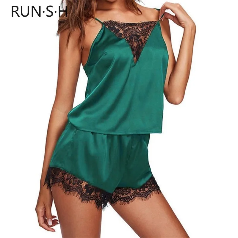 Пижама женская атласная кружевная пикантная ночная рубашка без рукавов Атласный