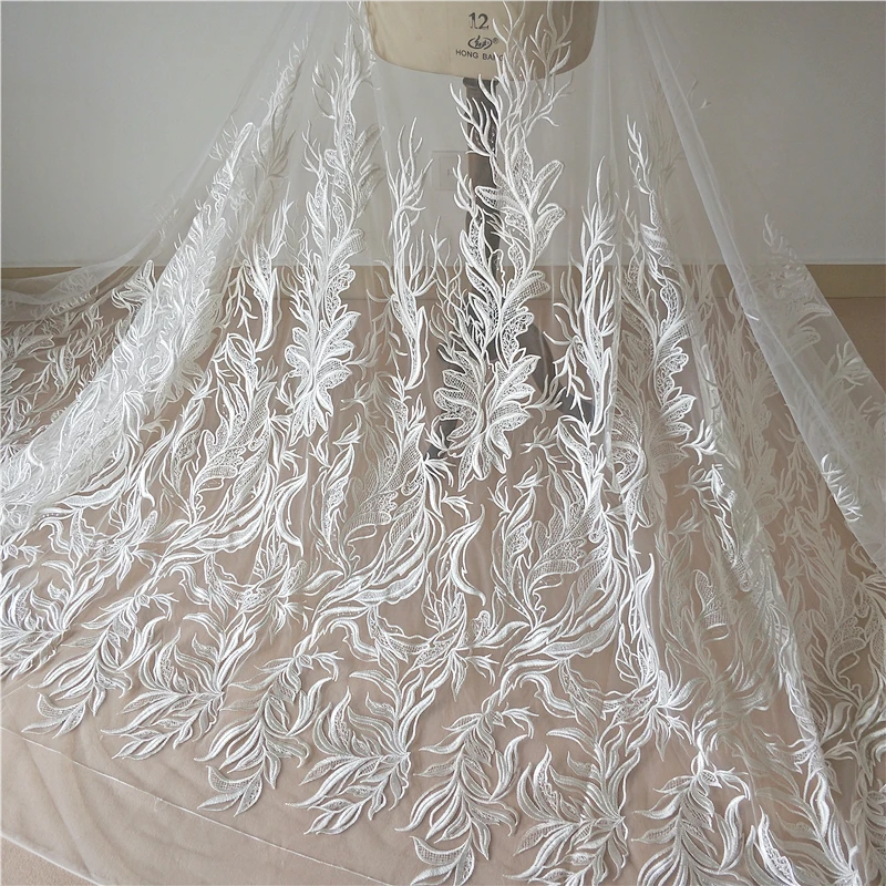 

New French Sequined Lace Fabric Border Embroidery Flower Wedding Dress DIY Sewing Accessories