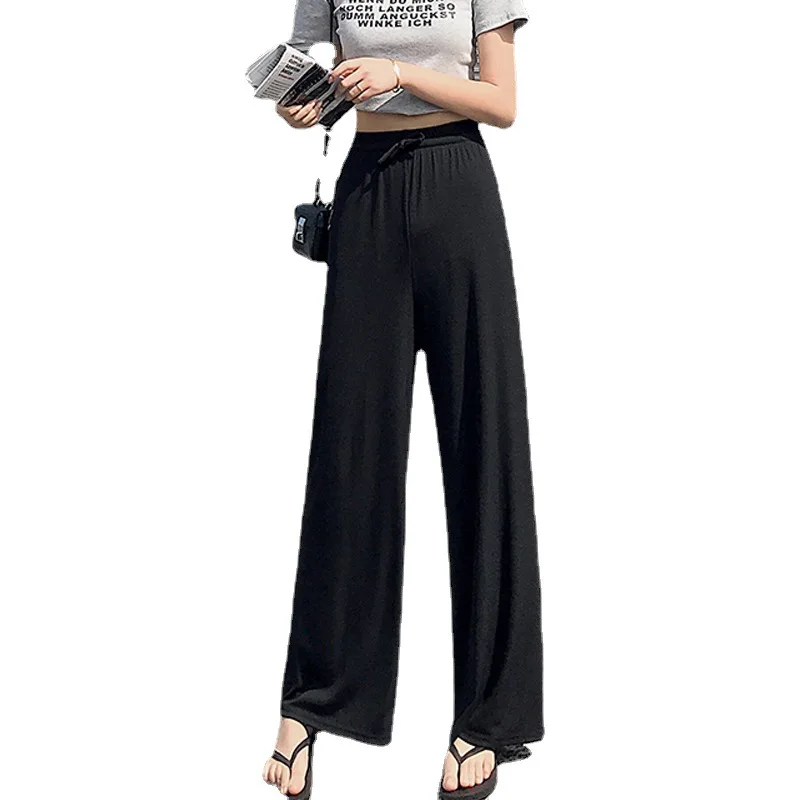 

Women's wide leg pants women's Summer High Waist Chiffon loose casual black thin slim vertical straight pants