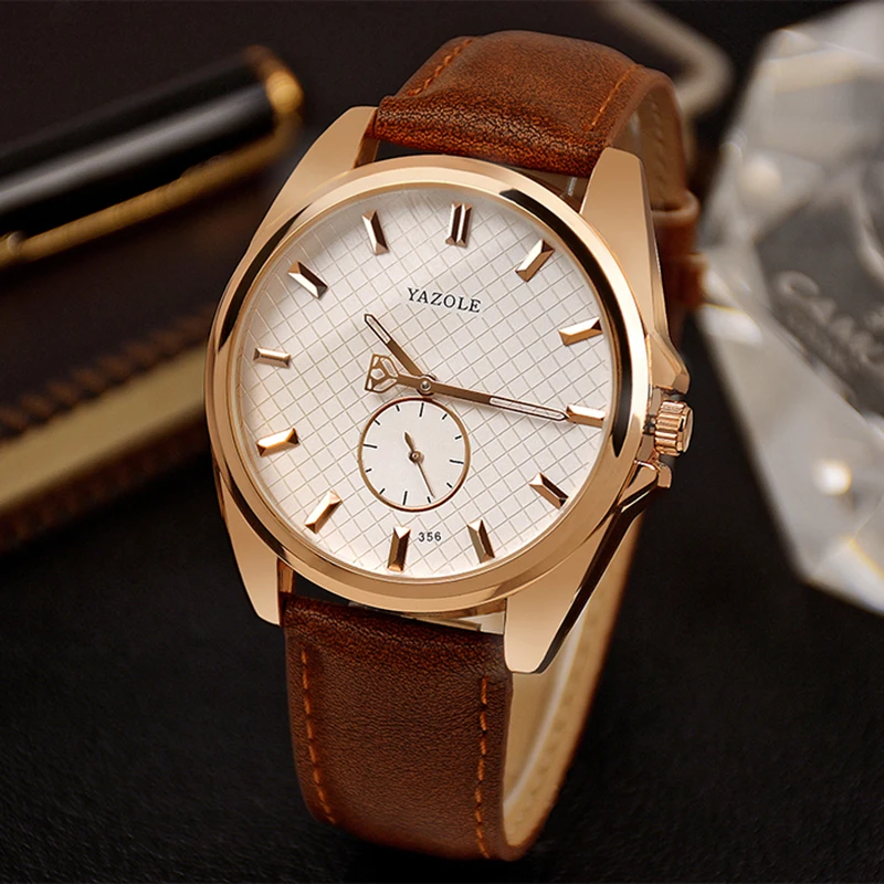 

Simple Design YAZOLE Wristwatches Leather Band Quartz relogio masculino Life Waterproof Fashion Casual 2 Dial relojes hombre