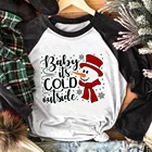 2020 год, Рождественская женская футболка с принтом снеговика, забавные повседневные свободные топы с длинным рукавом для малышей, одежда для Рождества