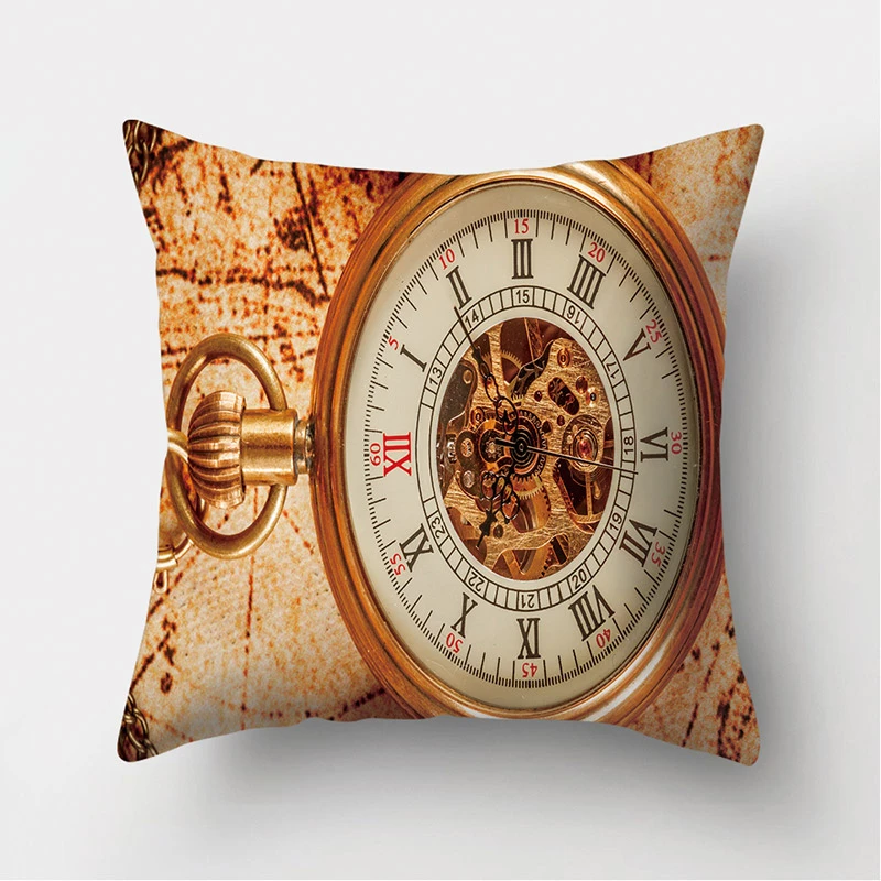 Retro Compass Clock Pattern Decorative Cushion Pillowcase Polyester Cover Throw Pillow Sofa Decoration Pillowcover 40954 | Дом и сад