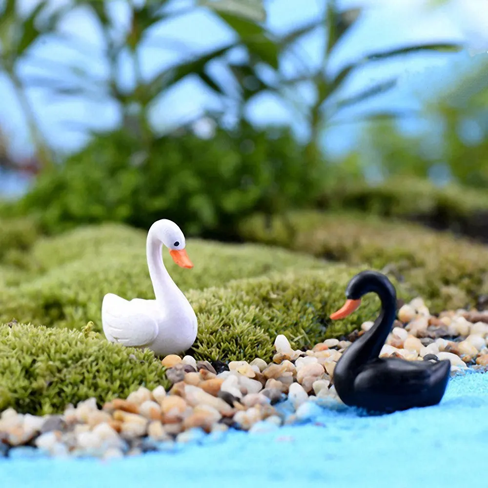 Мини фигурка лебедя маленький белый черный гусь миниатюрные милые животные DIY