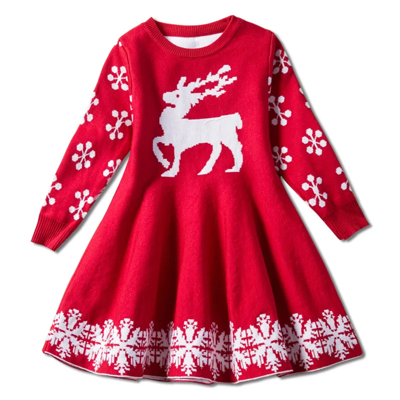 Girls Cardigan Christmas Sweater Dress Kids Thick Winter Dresses Toddler Jumper Pullover owns Pull Noel Enfant Fille Kersttrui | Детская