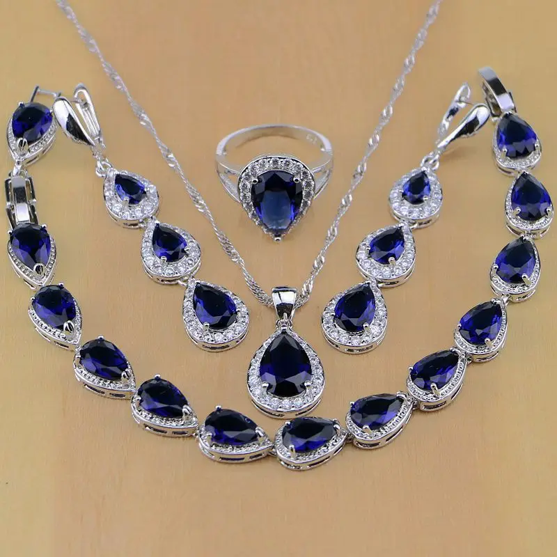 Комплект из колье серёг кольца и браслета серебра 925 пробы|jewelry sets for women|zircon jewelry