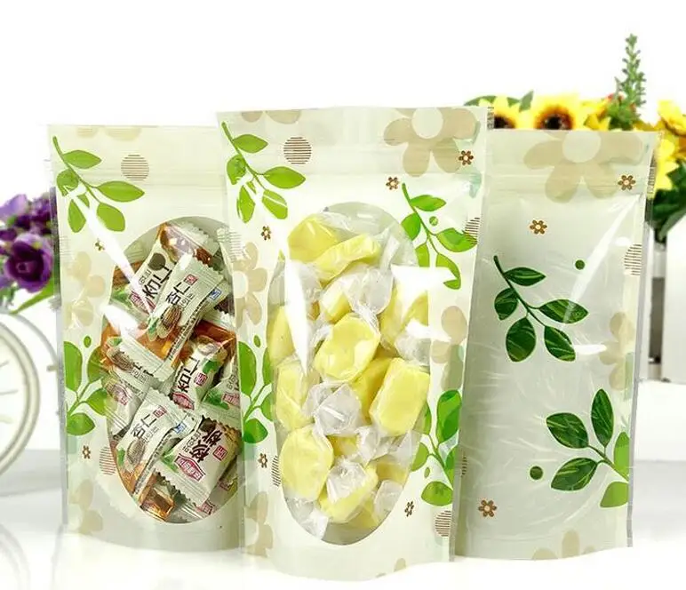 

700 шт./лот 12*20 см закуска чая конфеты хранения прозрачный поли клапан упаковочная сумка термопечать зеленый лист закрывающийся мешок #28323