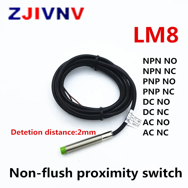

Беспромывочный индуктивный датчик приближения ZJIVNV, переключатель, металлический датчик M8 NPN PNP постоянный ток AC NO/NC 2/3, провода, расстояние обнаружения 2 мм