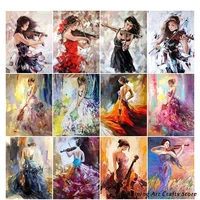 5d diy diamond painting woman portrait embroidery full round square drill cross stitch kit violin girl mosaic picture home decor