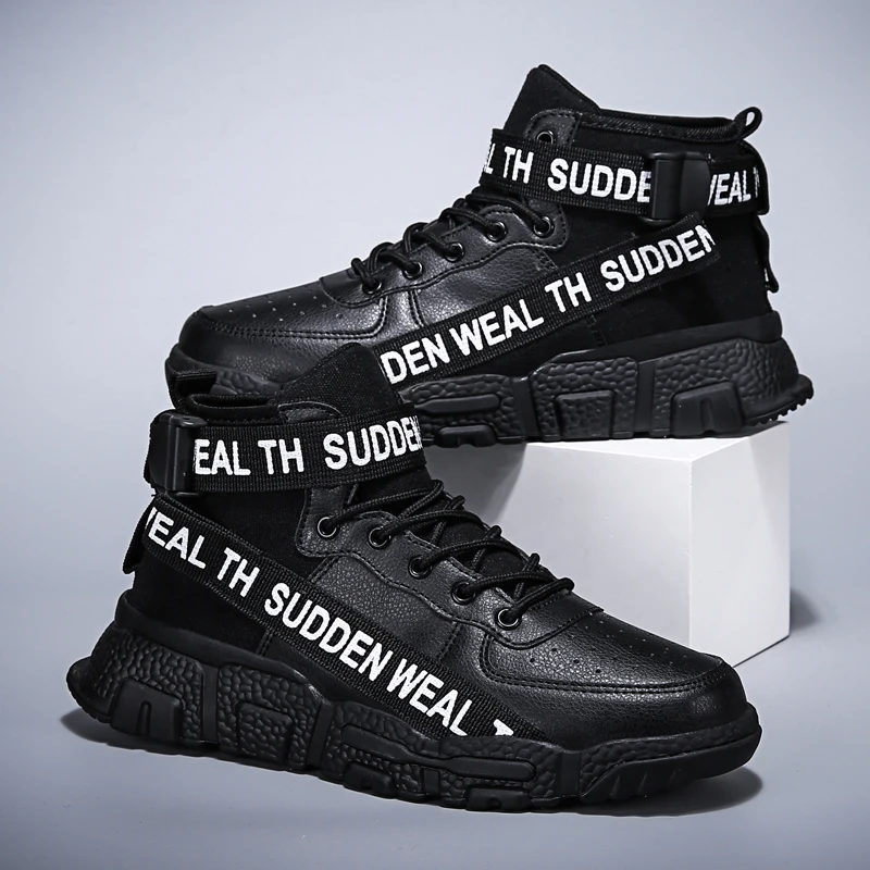 Men's Spring Autumn Fashion Leisure Casual Shoes Leather Lightweight Hiking Walking Running Sport Sock High-top Sneakers |