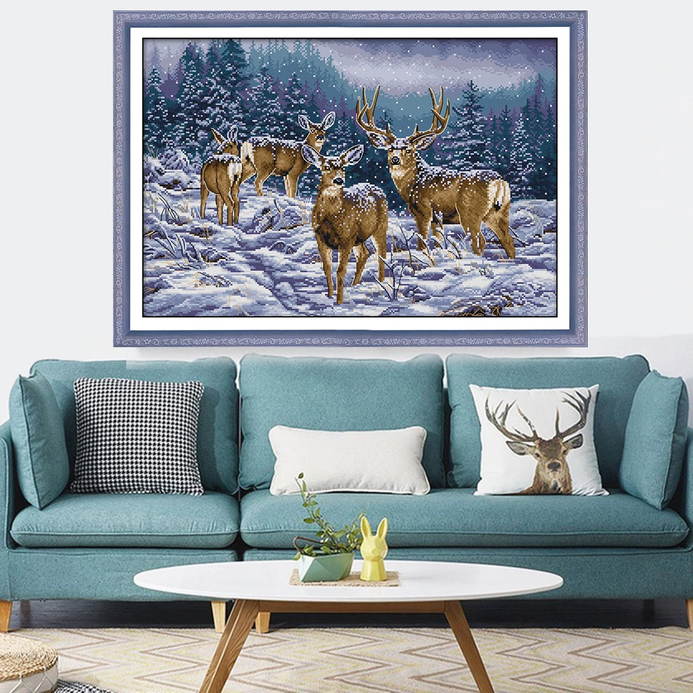 HUACAN Вышивка крестом олень животные рукоделие Наборы для полных комплектов белый