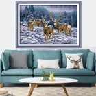 HUACAN Вышивка крестом олень животные рукоделие Наборы для полных комплектов белый холст Сделай Сам Вышивка Зимний снег домашний декор 14CT