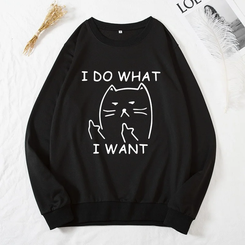 

Fashion Graphic Hoodless Tops Autumn Women Casual Pullover Cat Letter Print Female Sweatshirts Ladies Regular O-Neck Streetwears