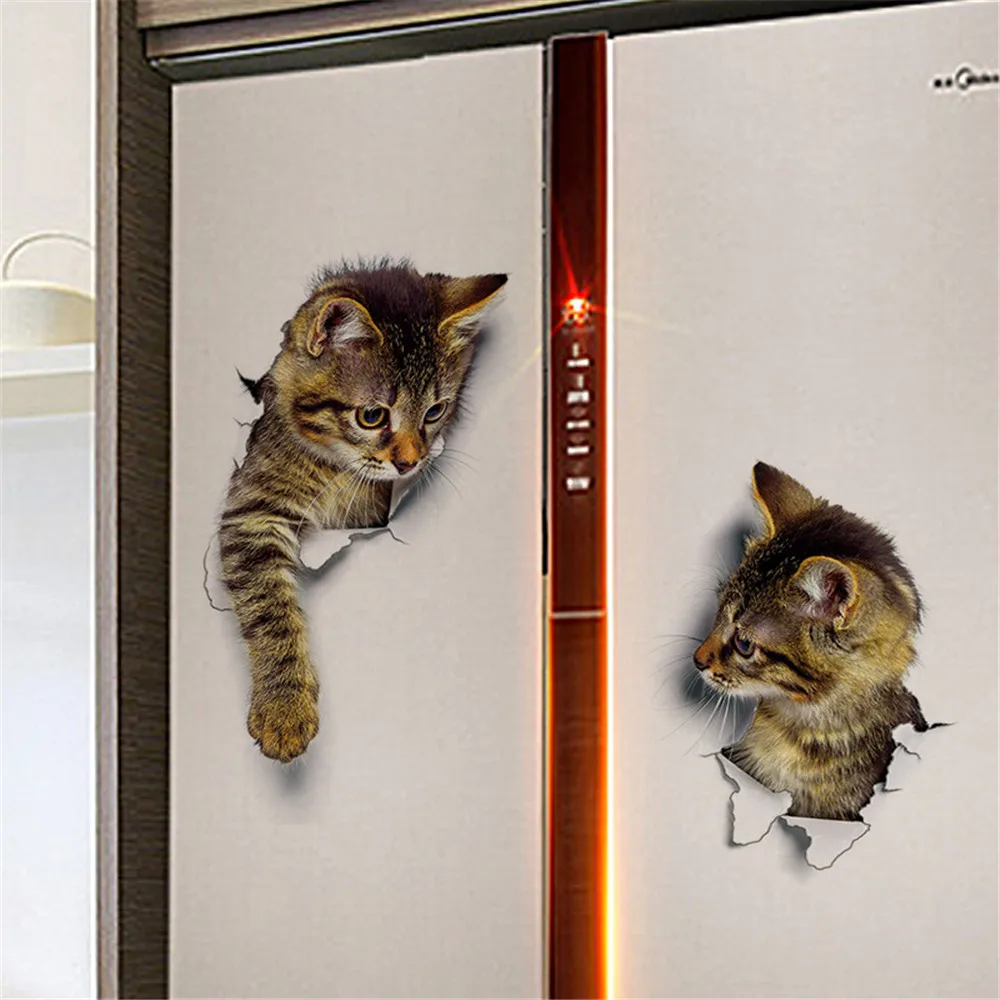 

3D Cat Wall Sticker Bathroom Toilet Sticker Wall Decals Waterproof Window Refrigerator Sticker Wallpaper Kids Room Decoration