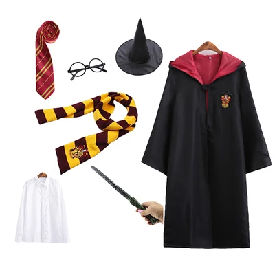 Gryffindor Гарри Поттера плащ, костюм для косплея халат костюм с жакетом шарфом палочка очки Равенкло Гриффиндор, Хаффлпафф, школа Слизерин форма - Цвет: Gryffindor