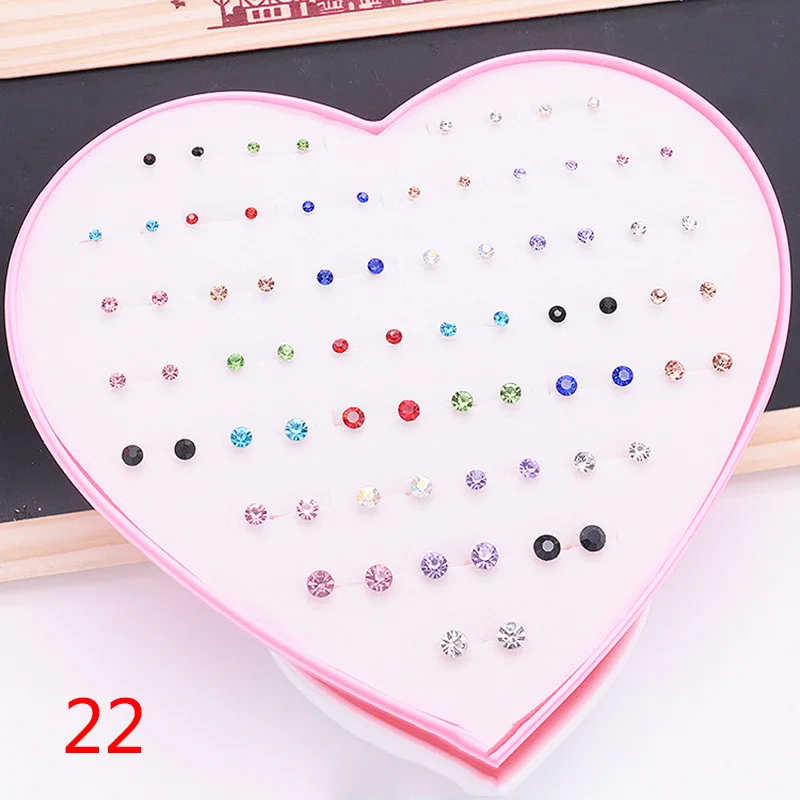 

1~36 pairs Fashion Girls Silver Crystal Plastic Rhinestone Pearl Female Ear Stud 6 Pair Jewelry Stall Boxed Heart Earrings Set