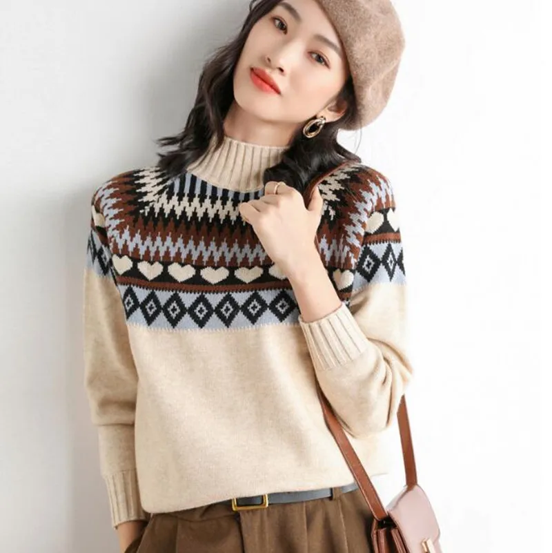 

Fashion Women Crew Neck Cashmere Sweater Autumn Winter Beige light tan Knitted Jumper Female Casual Pullover Sweaters