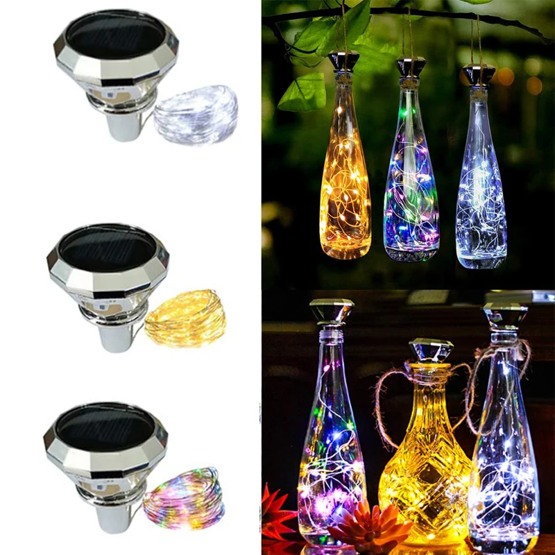 

Solar Diamond Wine Bottle Lights 2M 20LEDs Multicolor Fairy Light String For Garden Terrace Party Decoration Home Decor 3 Colors